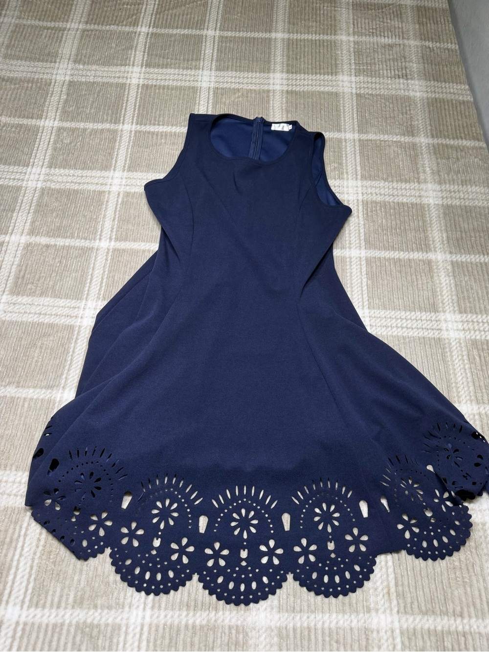 Sherosa Navy Laser-Cut Hem Fit & Flare Dress